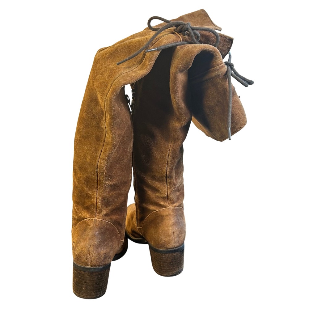 Born Brown Suede Over The Knee Riding Boots Lace Up Back Size 6.5M - Picture 4 of 13